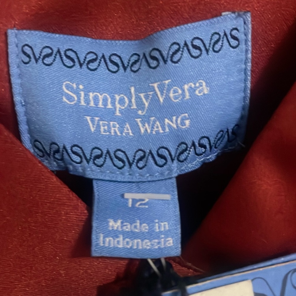 Cranberry Satin like w/ blue velvet shoulder straps, size 12.